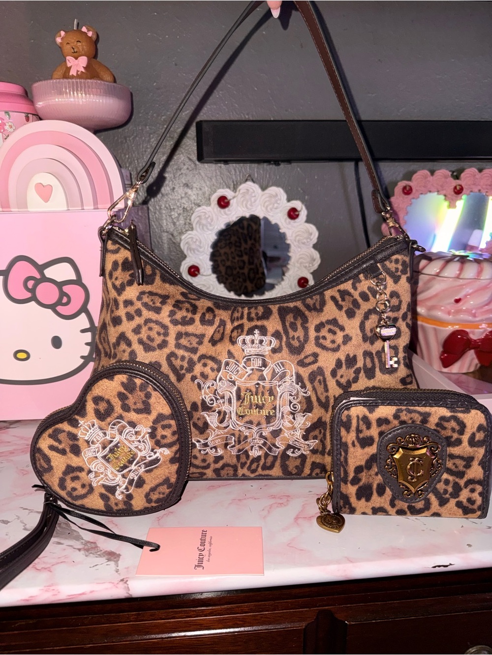 Juicy Couture Leopard Print Shoulder Bag Trio - Matching Wallet & Coin Purse Set - Picture 1 of 9